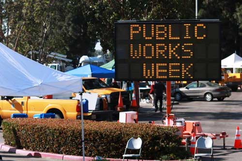 Sign for Public Works Week at the Hall of Administration.