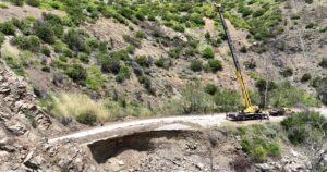 View of collapsed roadway on State Route 33