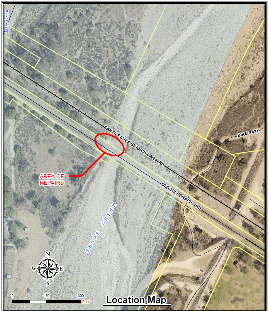 Location Map of repair work for Old Telegraph Road Bridge